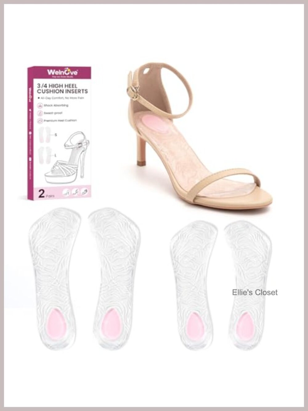 3/4 Gel Insoles High Heel Cushions for Women, Shock Absorbing Shoe Inserts,